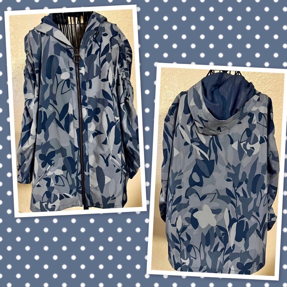 Chico's Zenergy Floral Camo Print Jacket W/ Hood, Rain Jacket